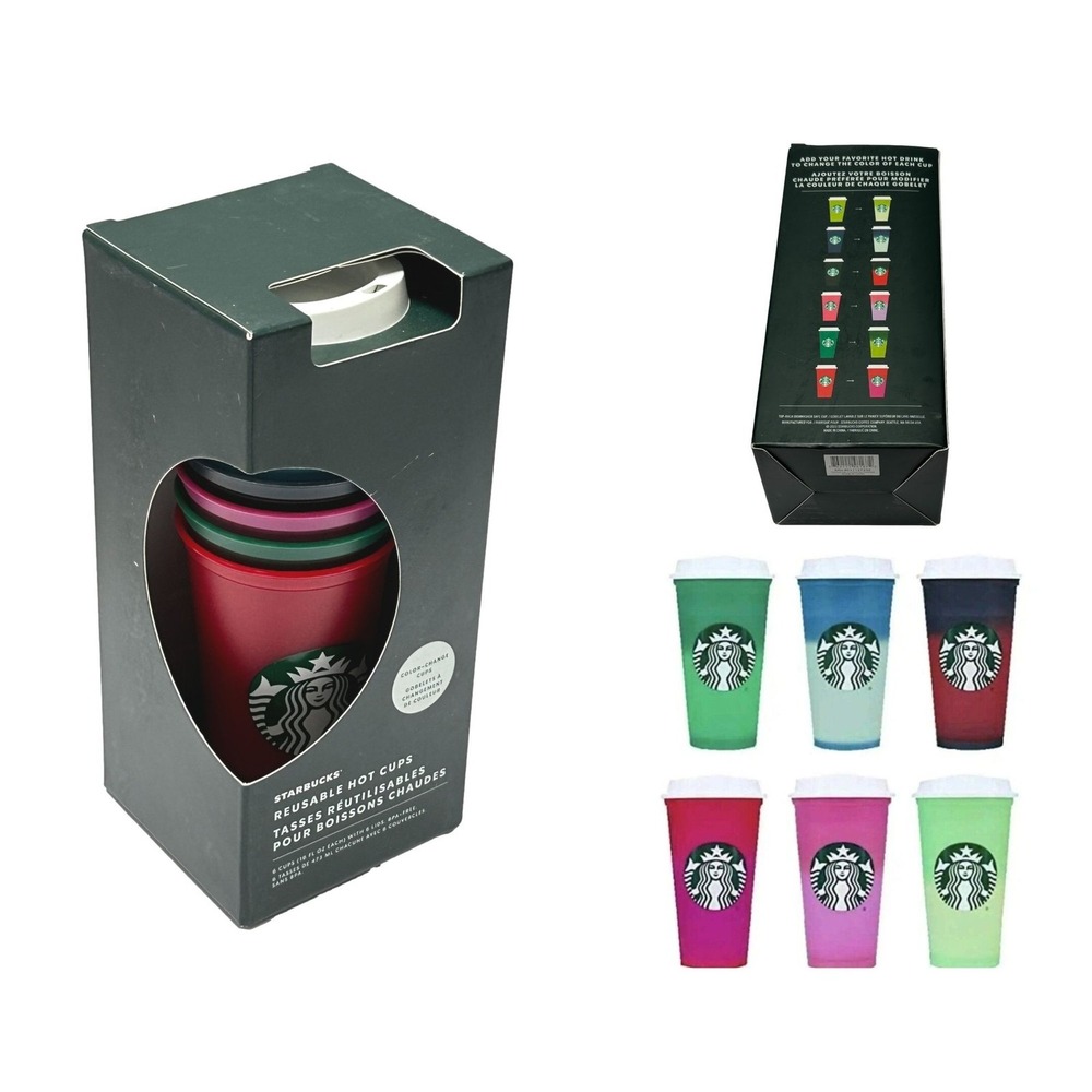 Starbucks Color Change Cups With Lids 16 oz Box of 6 Party New in Box